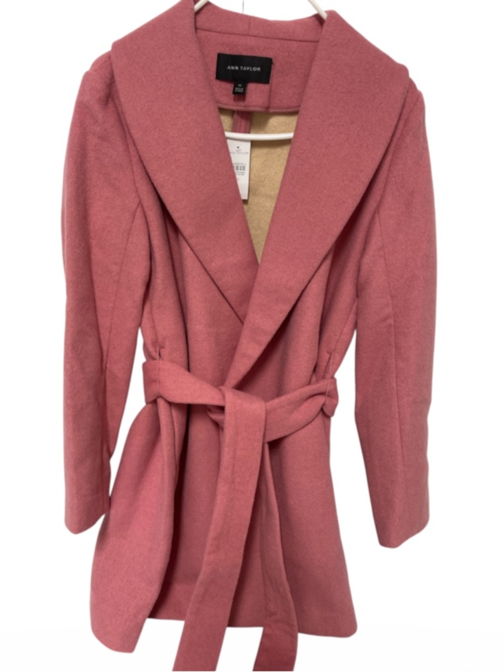 Ann Taylor Rose Pink Belted Shawl-Collar Coat